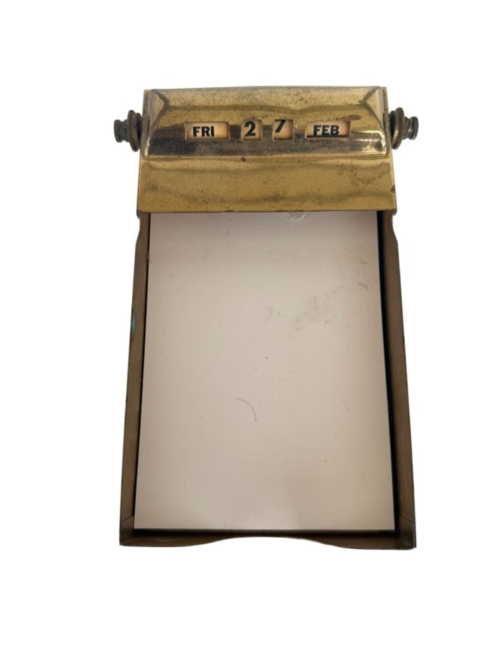 Vintage Brass Perpetual Desk Calendar With Notepad By Sherman Co.